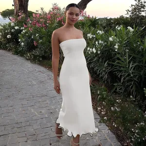 Strapless  long wavy skirt hem dress