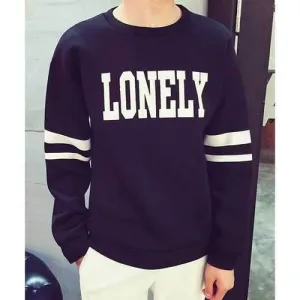 Stylish Loose Fit Round Neck Letters Stripes Pattern Space Cotton Men's Long Sleeves Sweatshirt - Black L