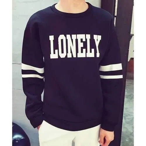 Stylish Loose Fit Round Neck Letters Stripes Pattern Space Cotton Men's Long Sleeves Sweatshirt - Black L
