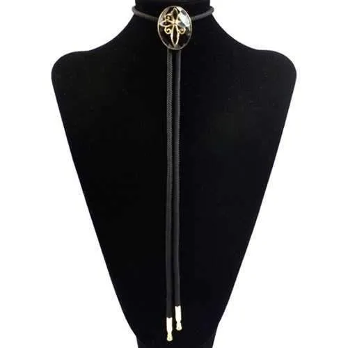 Stylish Retro Flower Design Bolo Tie Necklace - Black