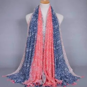 Stylish Tiny Floral Tassel Scarf - Red