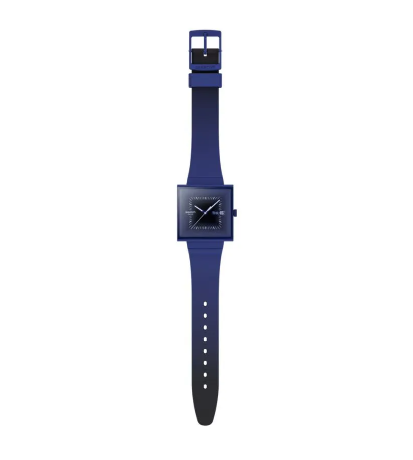 Swatch Squarely Blacklight Blue Watch SO34N700