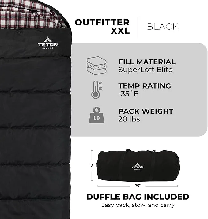 TETON Sports -35 Degree and 0 Degree Sleeping Bag. Warm and Comfortable Camping Sleeping Bag, TETON Tough Canvas Shell for Camping, Hunting, and Cold Weather