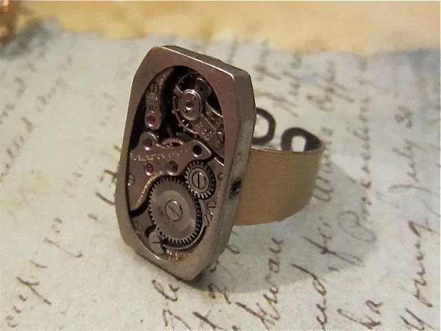 The works- Steampunk Ring - Repurposed art