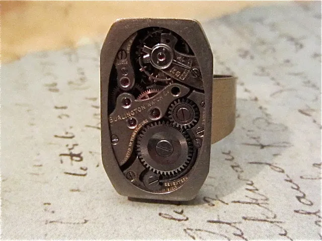The works- Steampunk Ring - Repurposed art