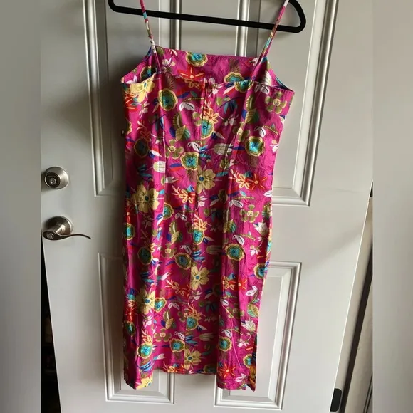Tommy Hilfiger Hot Pink Floral Sheath Cotton Dress Sz 10 Spaghetti Strap Bright