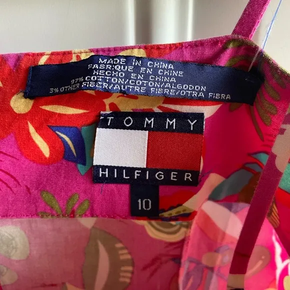 Tommy Hilfiger Hot Pink Floral Sheath Cotton Dress Sz 10 Spaghetti Strap Bright
