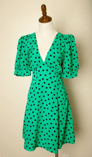 TopShop Green Polka Dot Dress Vintage Dress Aline Spring/Summer Dress UK 14 L