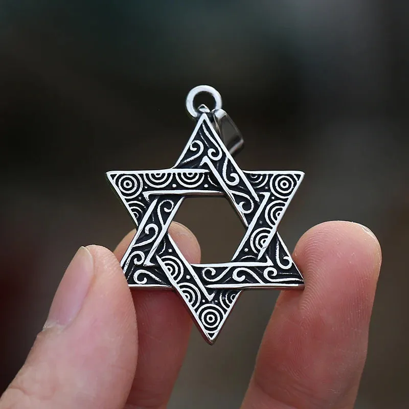 Trendy  New  Stainless Steel Star With Pattern Pendant Necklace Fashion Choker Vintage  Couple Gift