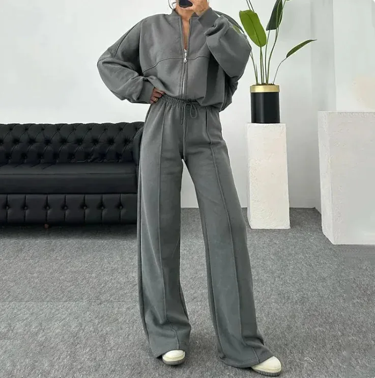 UrbanEase Zip-Front Sweater & Trousers Set