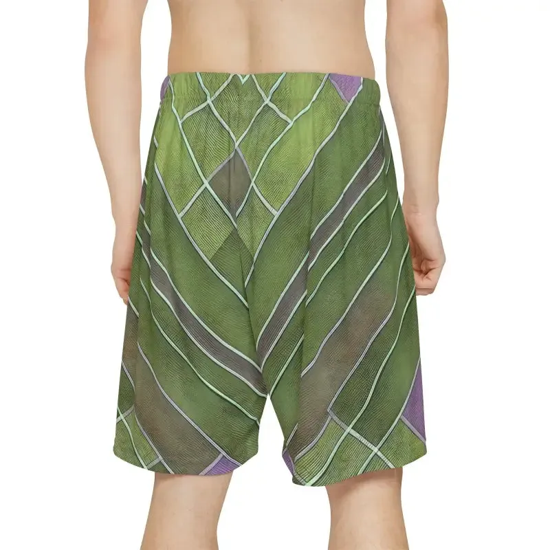 Vibrant Green and Purple Men's Sports Shorts