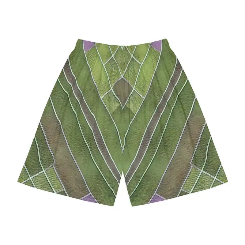 Vibrant Green and Purple Men's Sports Shorts