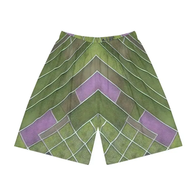 Vibrant Green and Purple Men's Sports Shorts