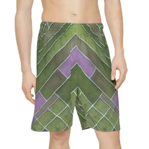 Vibrant Green and Purple Men's Sports Shorts