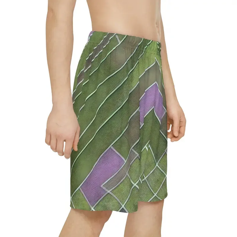 Vibrant Green and Purple Men's Sports Shorts