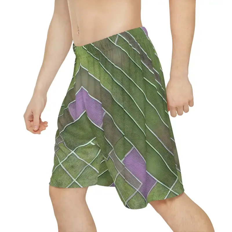 Vibrant Green and Purple Men's Sports Shorts
