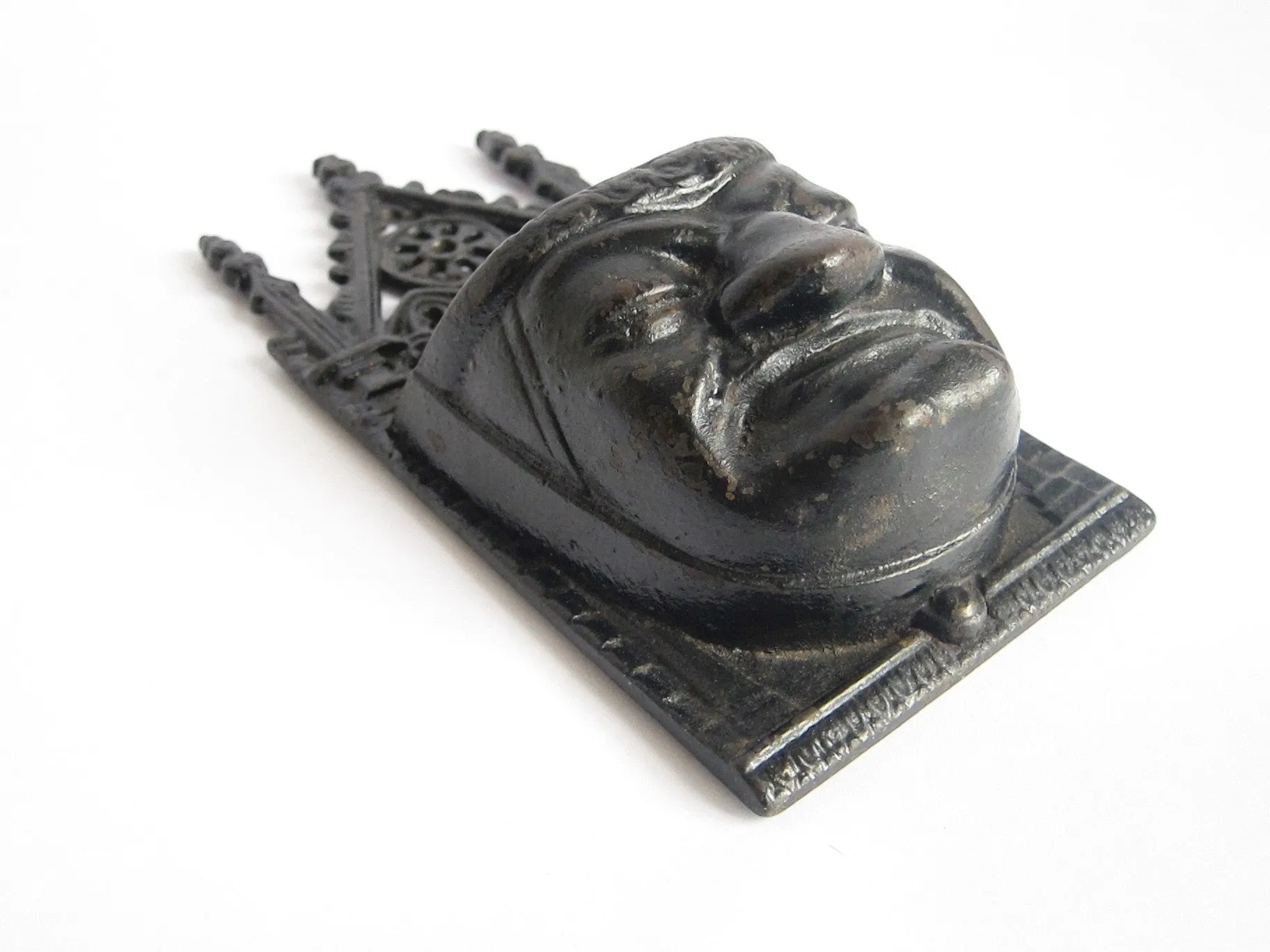 Victorian Cast Iron Grumpy Face Match Holder