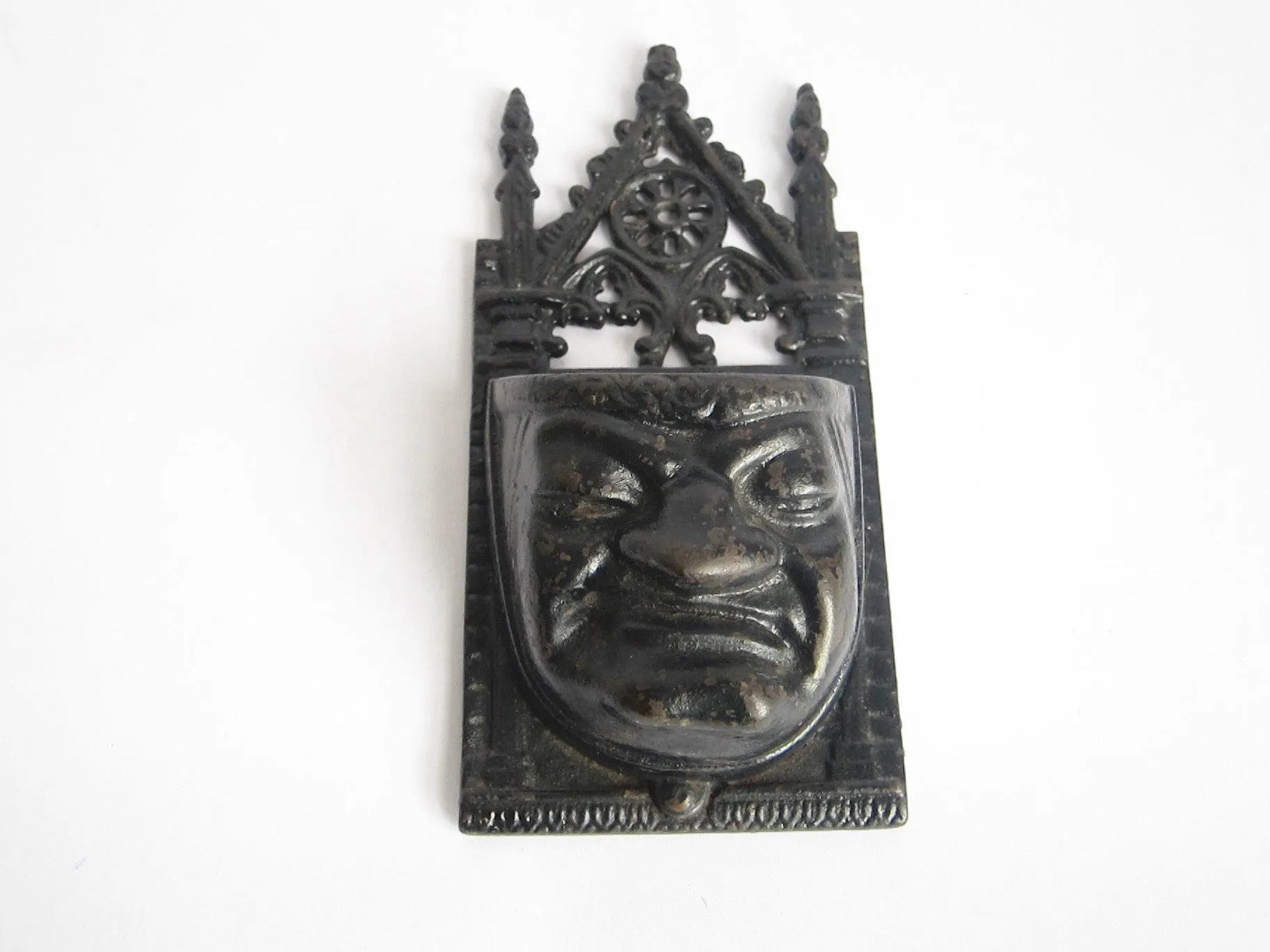Victorian Cast Iron Grumpy Face Match Holder