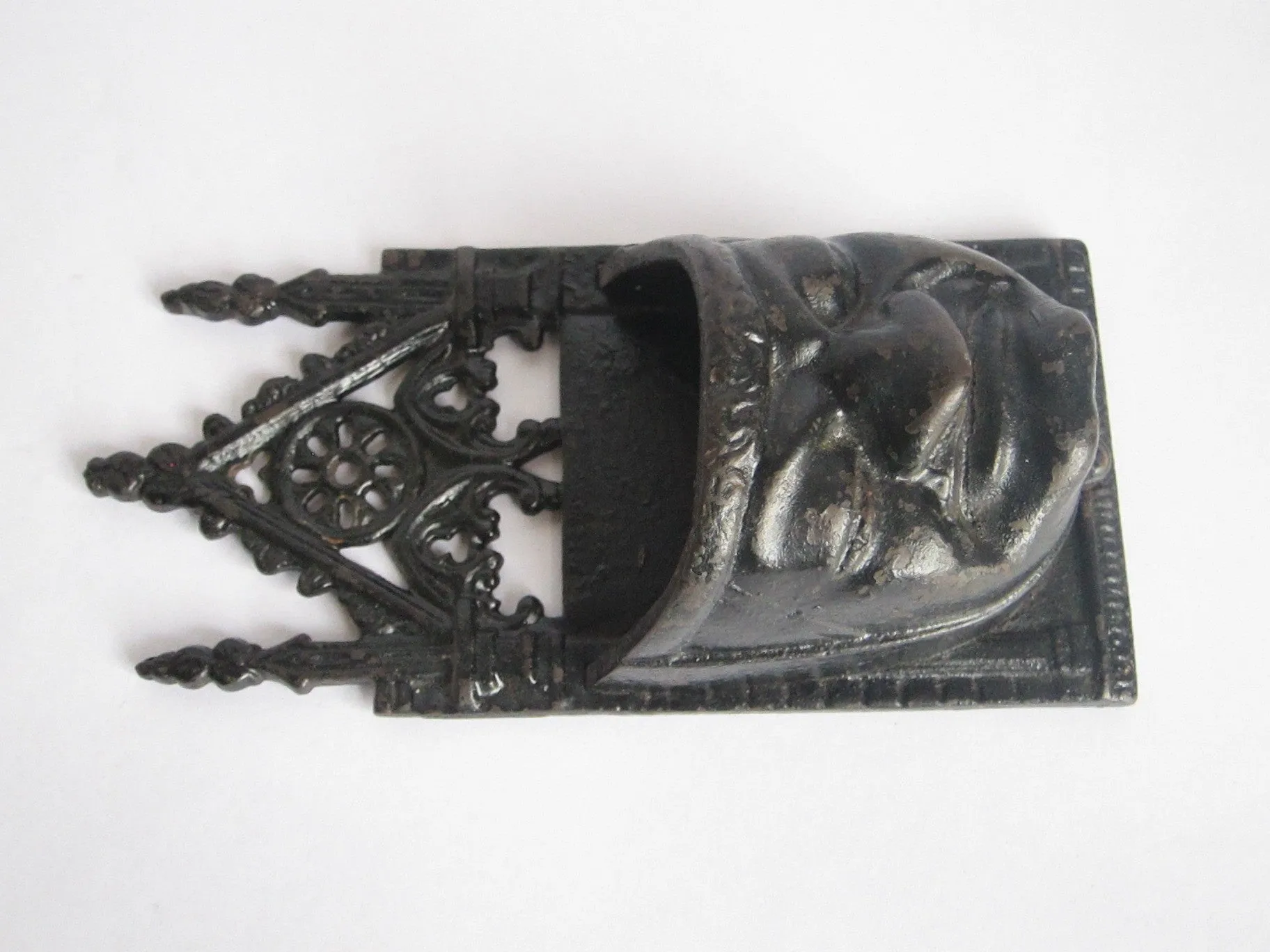 Victorian Cast Iron Grumpy Face Match Holder