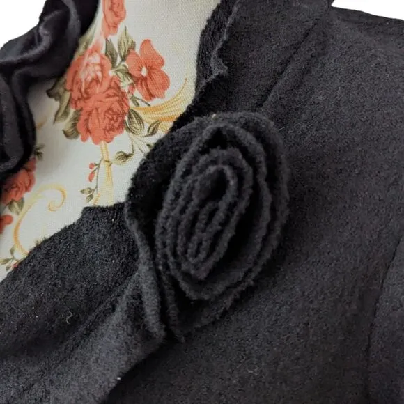 Vintage ALISON SHERI Sz M Black Boiled Wood Witchy Whimsy Goth Boho Cardigan EUC