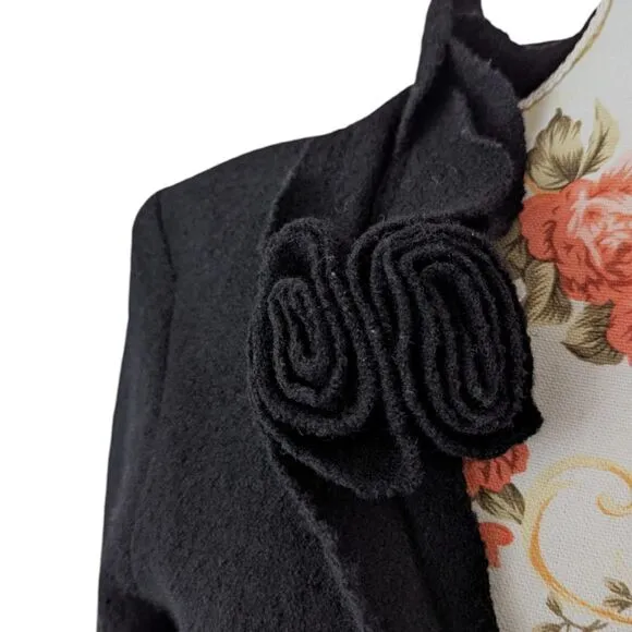 Vintage ALISON SHERI Sz M Black Boiled Wood Witchy Whimsy Goth Boho Cardigan EUC
