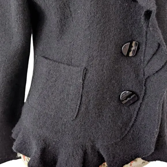 Vintage ALISON SHERI Sz M Black Boiled Wood Witchy Whimsy Goth Boho Cardigan EUC