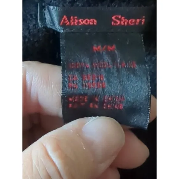 Vintage ALISON SHERI Sz M Black Boiled Wood Witchy Whimsy Goth Boho Cardigan EUC
