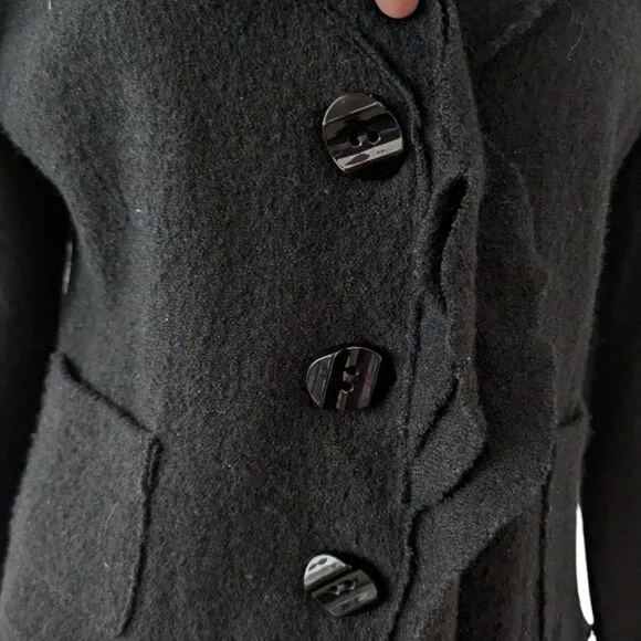 Vintage ALISON SHERI Sz M Black Boiled Wood Witchy Whimsy Goth Boho Cardigan EUC
