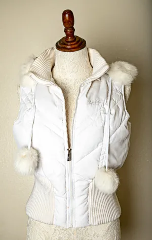 Vintage - Bebe Sport Jacket with Rabbit Fur Pom Poms & Hoodie - Rave - Winter - Size Large