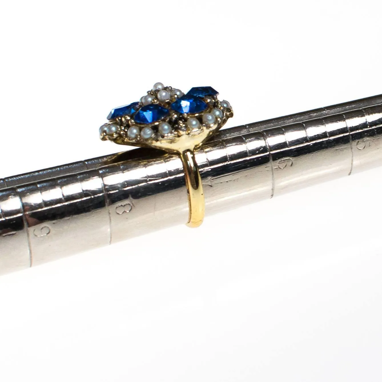 Vintage Blue Rhinestone and Seed Pearl Statement Ring