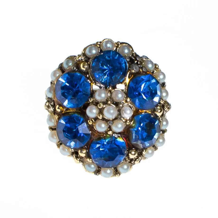 Vintage Blue Rhinestone and Seed Pearl Statement Ring