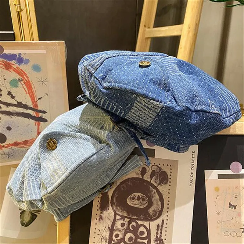 Vintage British Style Cowboy Blue Beret Hat UB3226