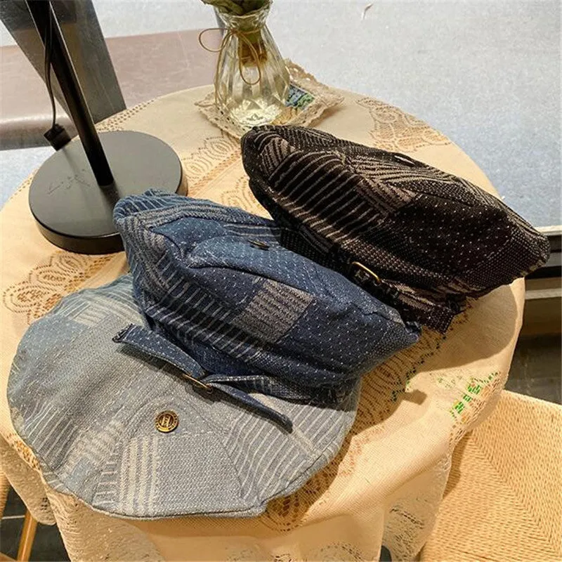 Vintage British Style Cowboy Blue Beret Hat UB3226