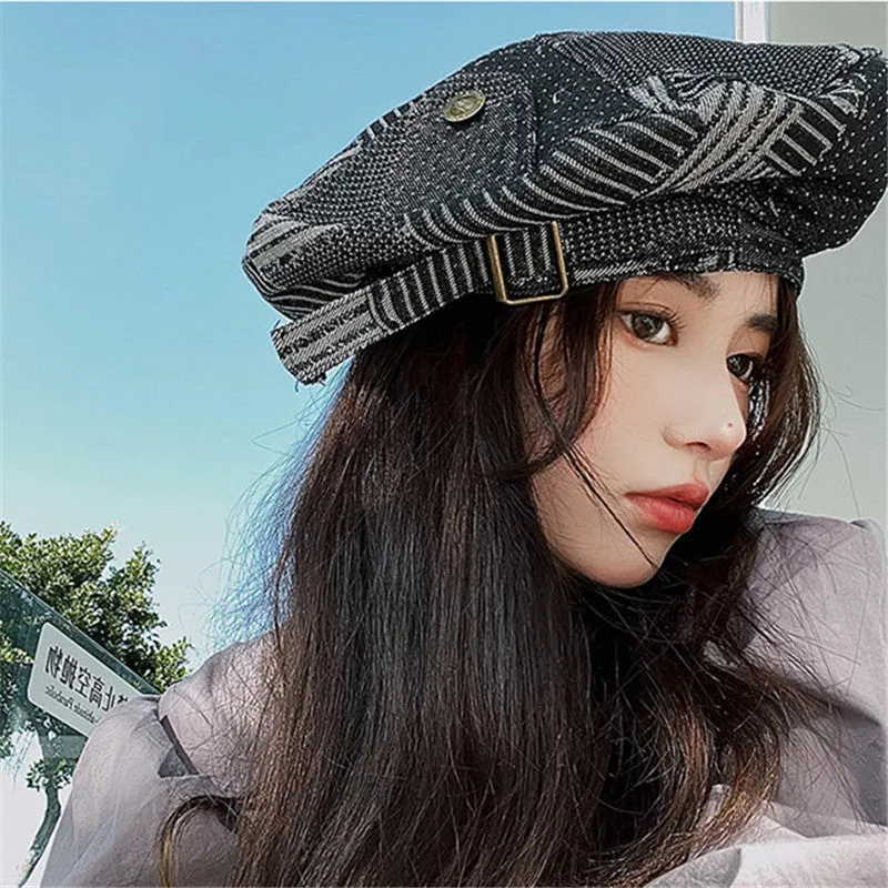 Vintage British Style Cowboy Blue Beret Hat UB3226