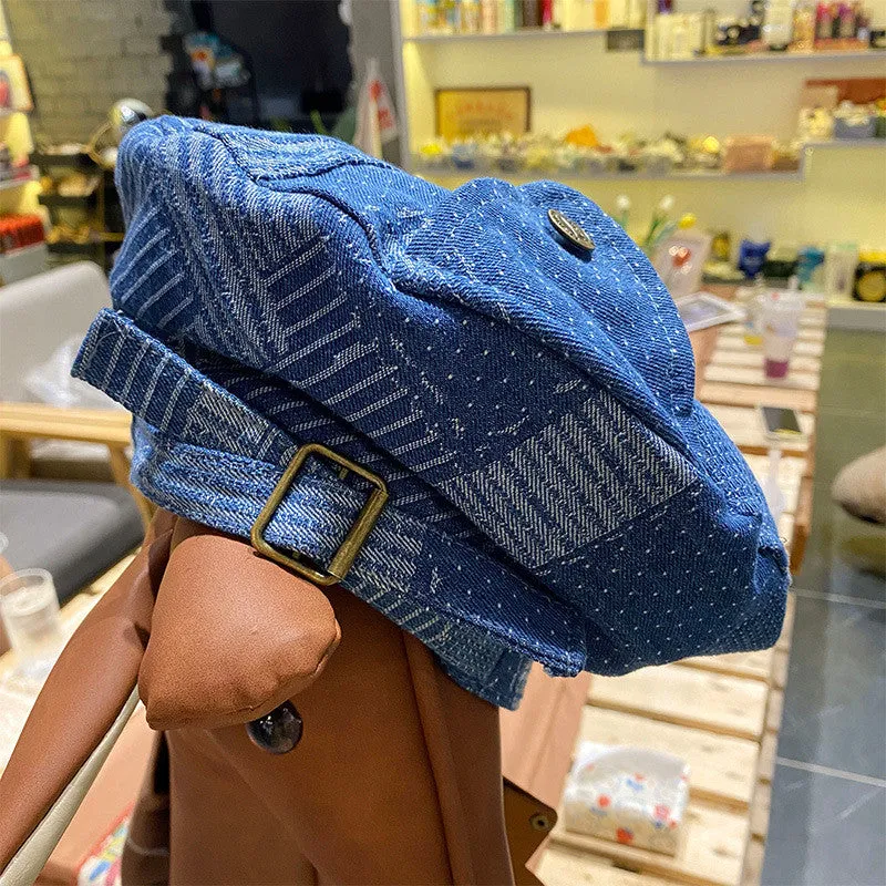 Vintage British Style Cowboy Blue Beret Hat UB3226