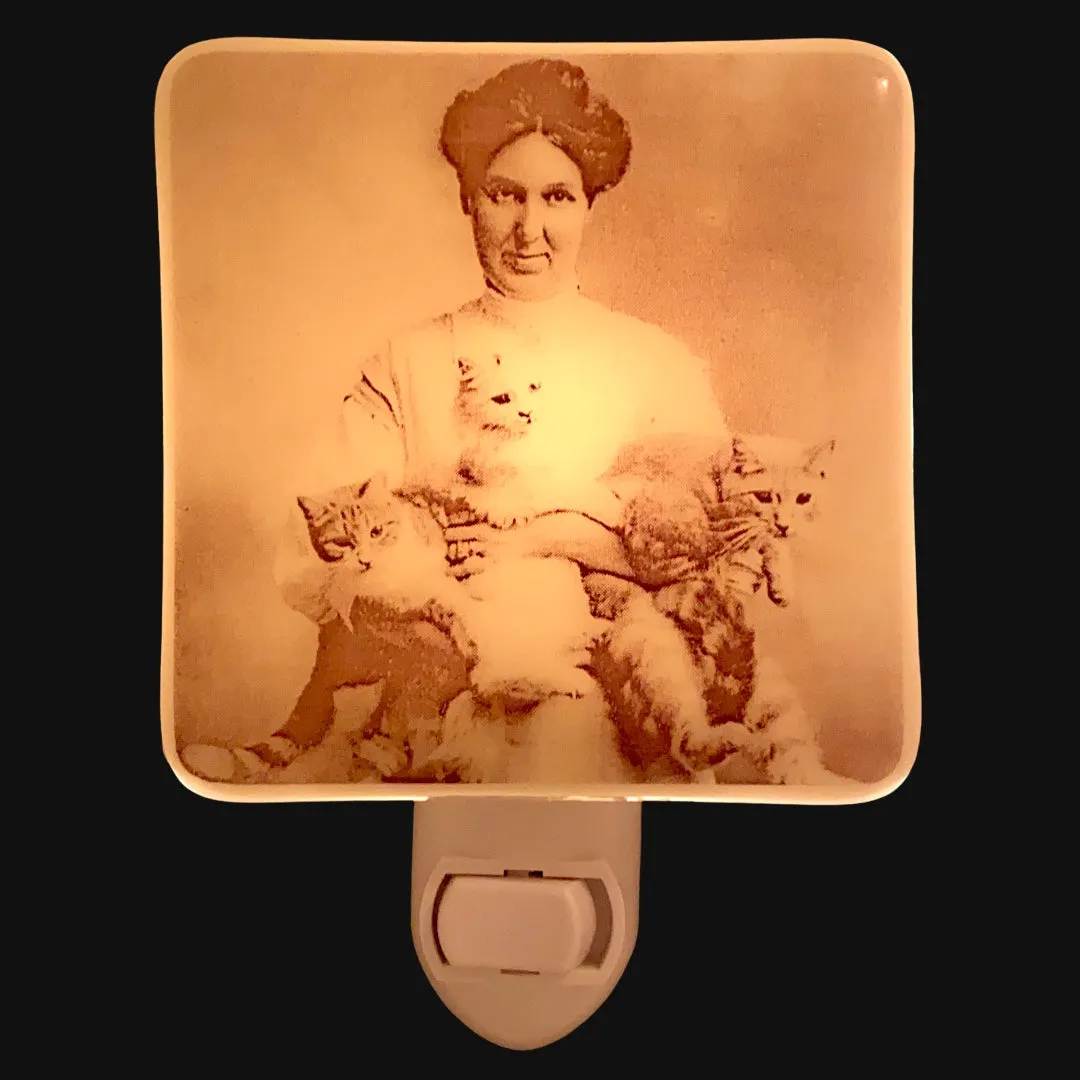 Vintage Cat Lady Photo Night Light