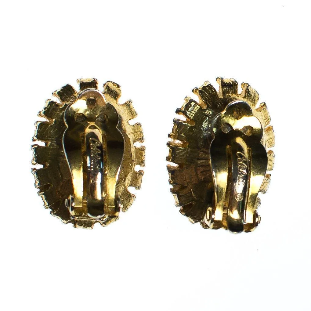 Vintage Celebrity NY Gold Rose and Black Cameo Style Earrings