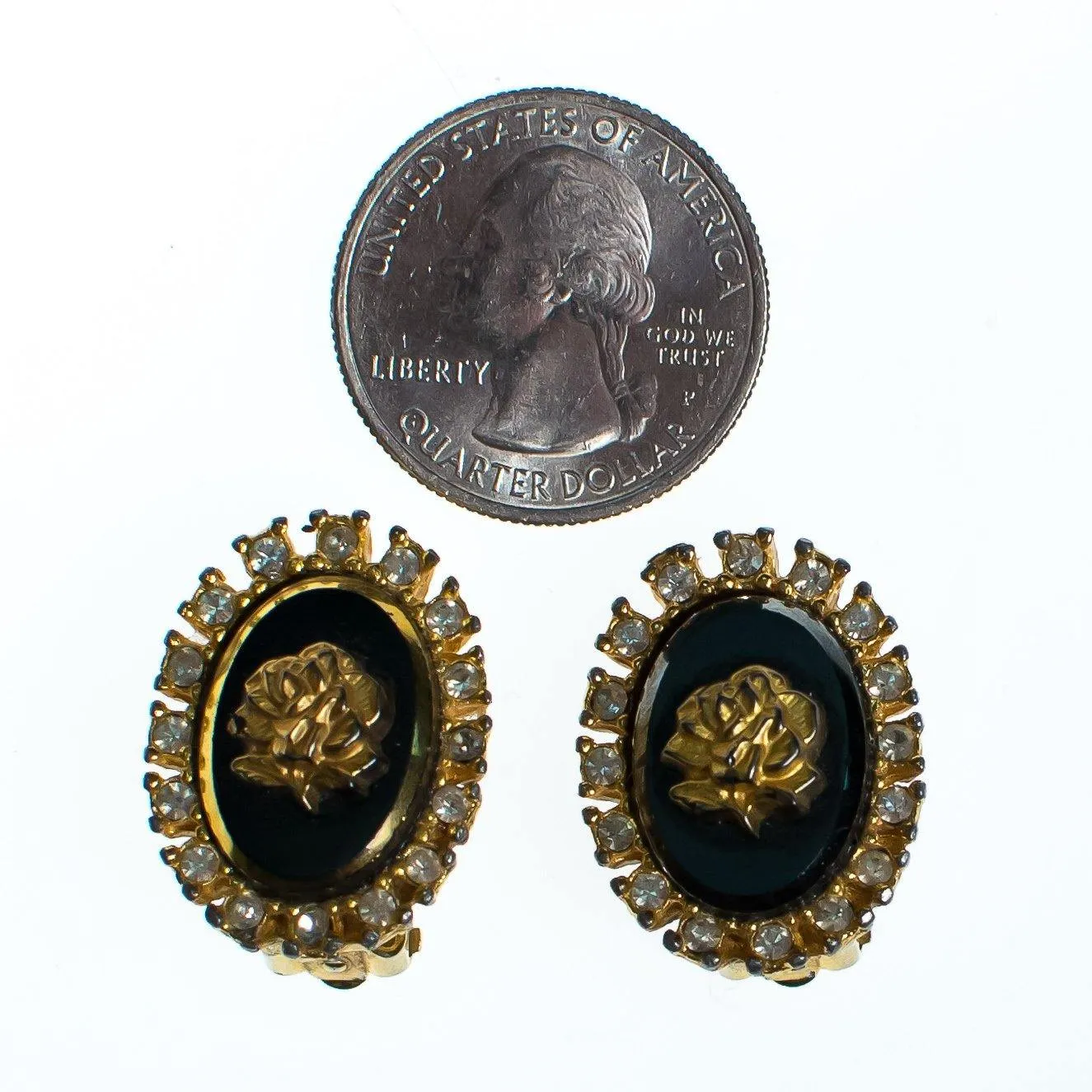 Vintage Celebrity NY Gold Rose and Black Cameo Style Earrings