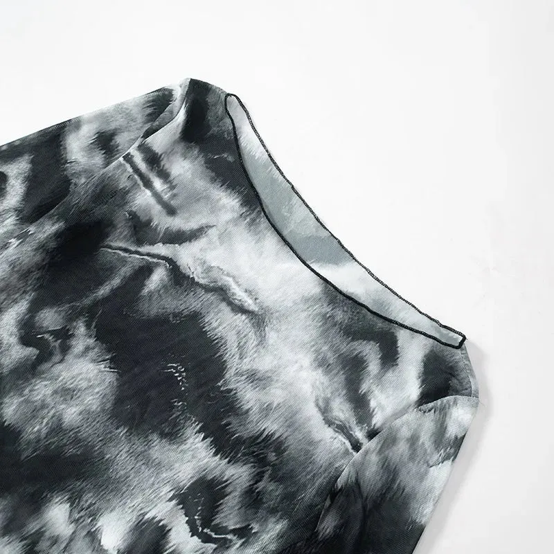 Vintage Cyber Techwear Long Sleeve Mesh Crop Top