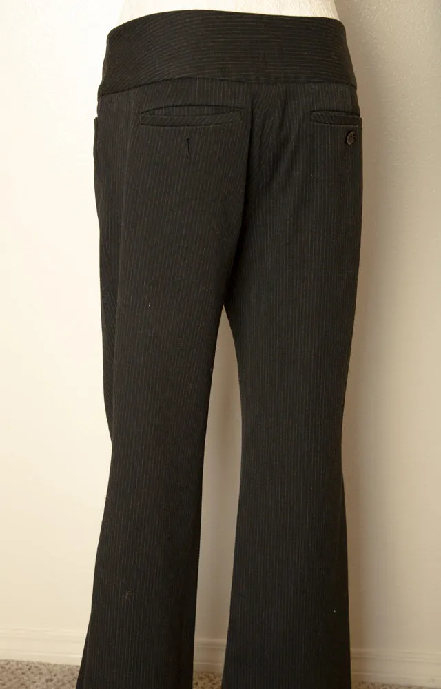 Vintage Express Casual Career Pinstripe Black & White Stretchy Loose Flare Pants Size 4