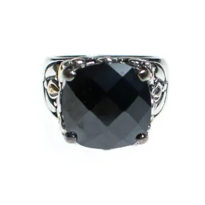 Vintage Faceted Onyx Sterling Silver Statement Ring