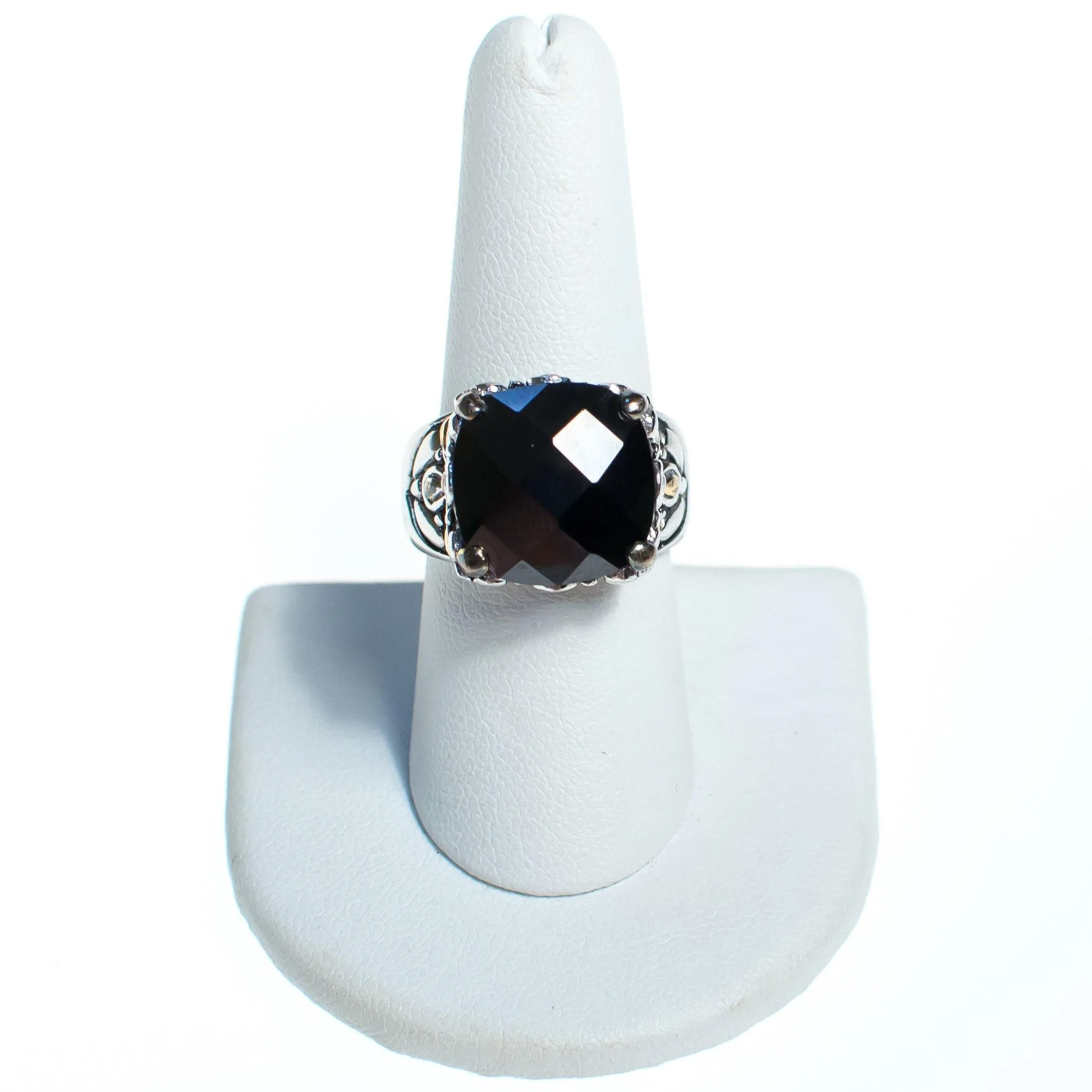 Vintage Faceted Onyx Sterling Silver Statement Ring