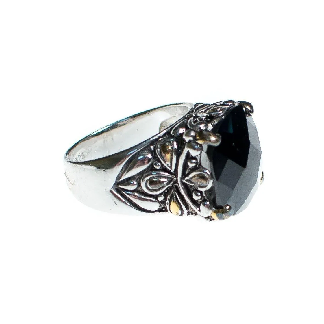 Vintage Faceted Onyx Sterling Silver Statement Ring