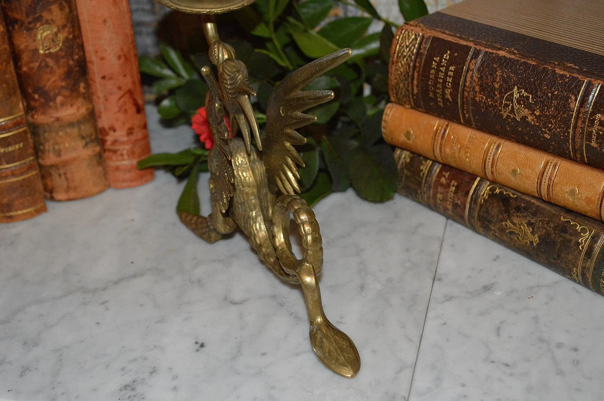 Vintage French Griffin Brass Candle Holder Dragon Gothic Candlestick