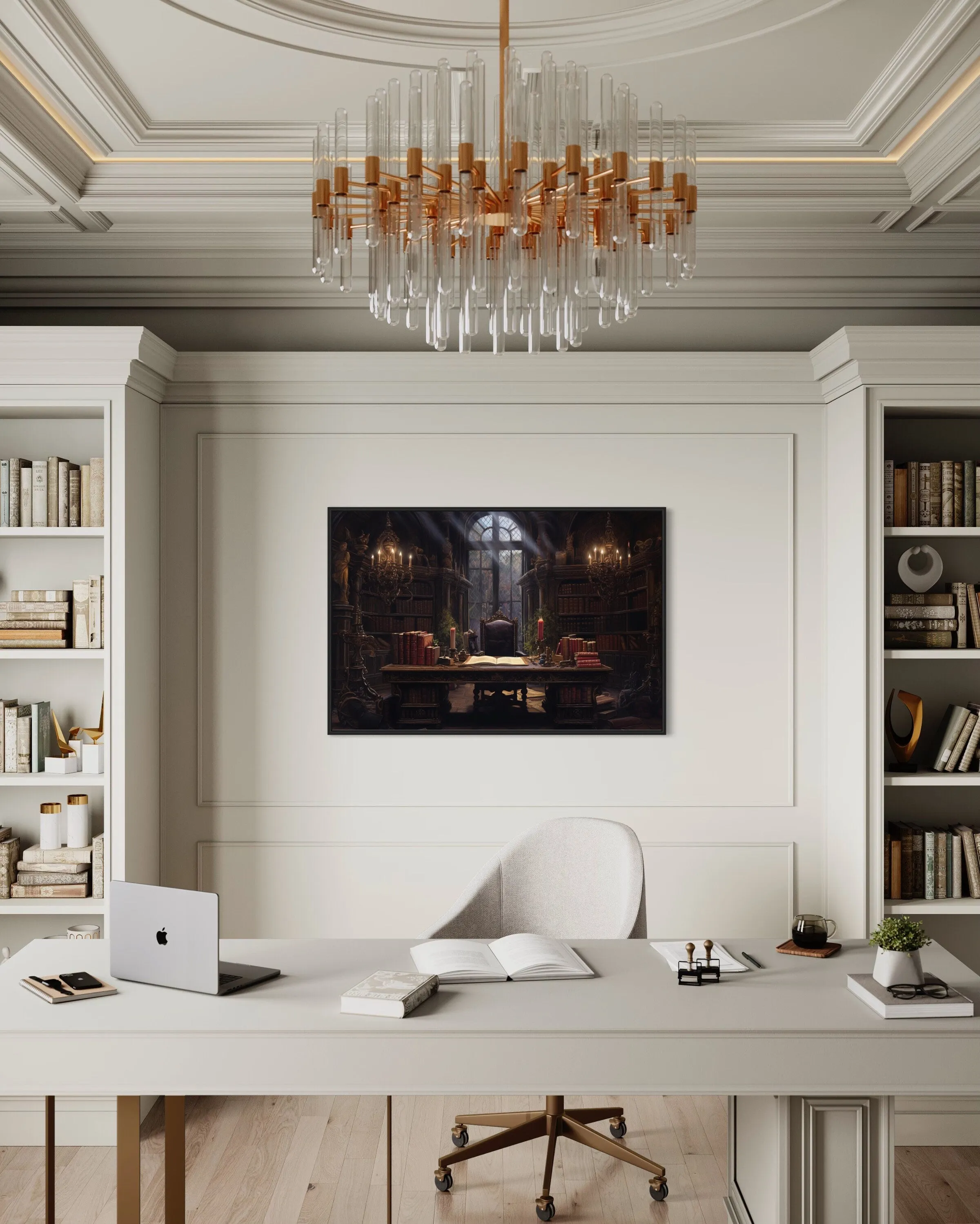 Vintage Gothic Magical Library Framed Canvas Wall Art