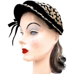 Vintage Hat Jack O'Connell Russ Russell Embroidered Black / Copper 1950S