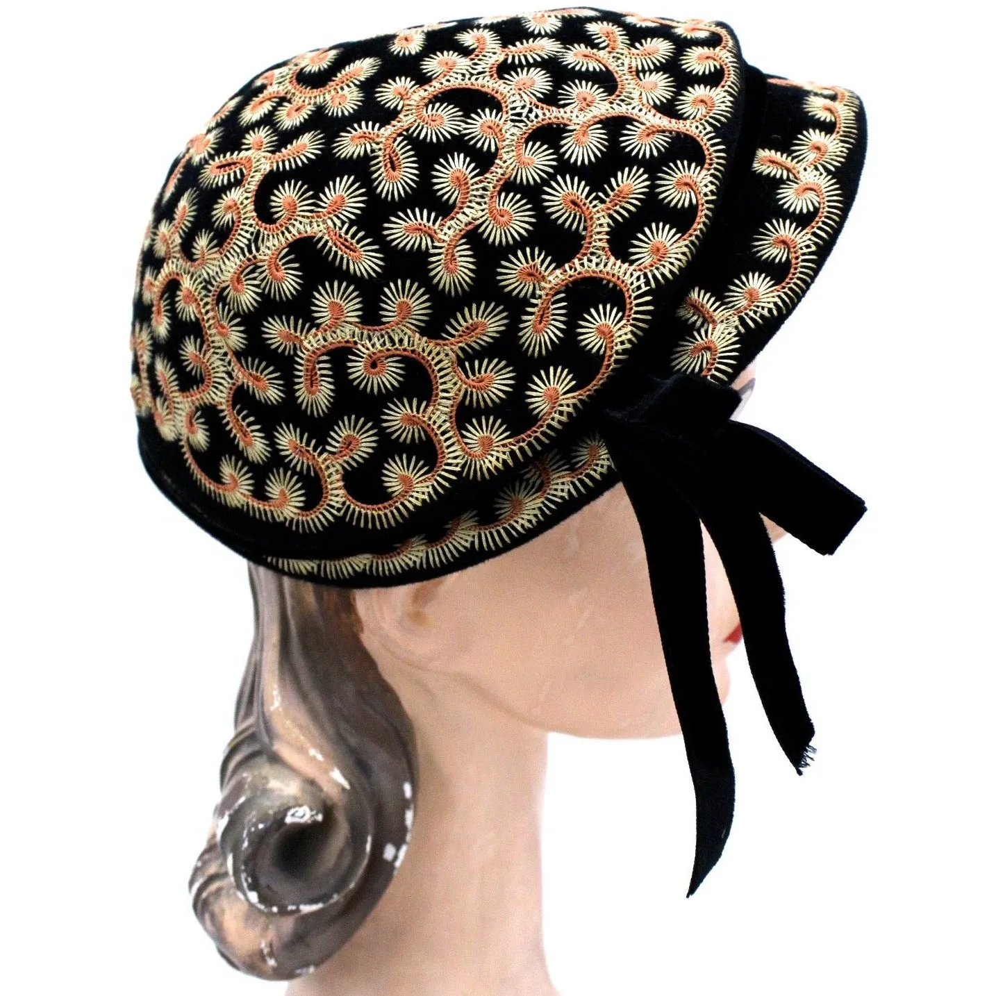 Vintage Hat Jack O'Connell Russ Russell Embroidered Black / Copper 1950S