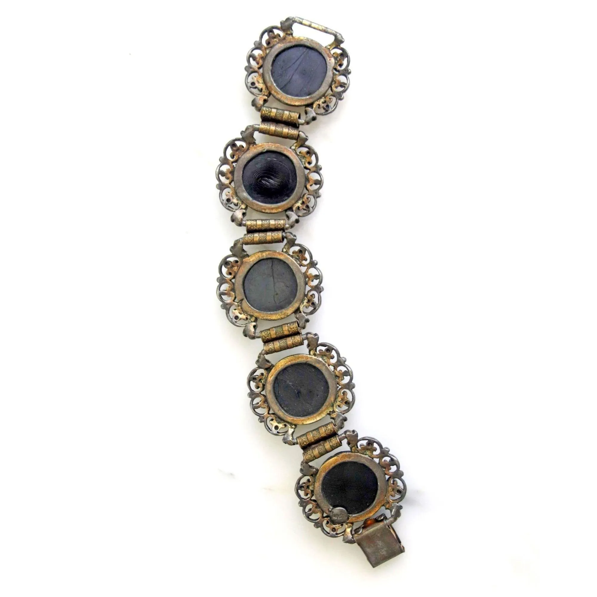 Vintage Judy Lee Iridescent Pressed Art Glass Gothic Revival Bracelet