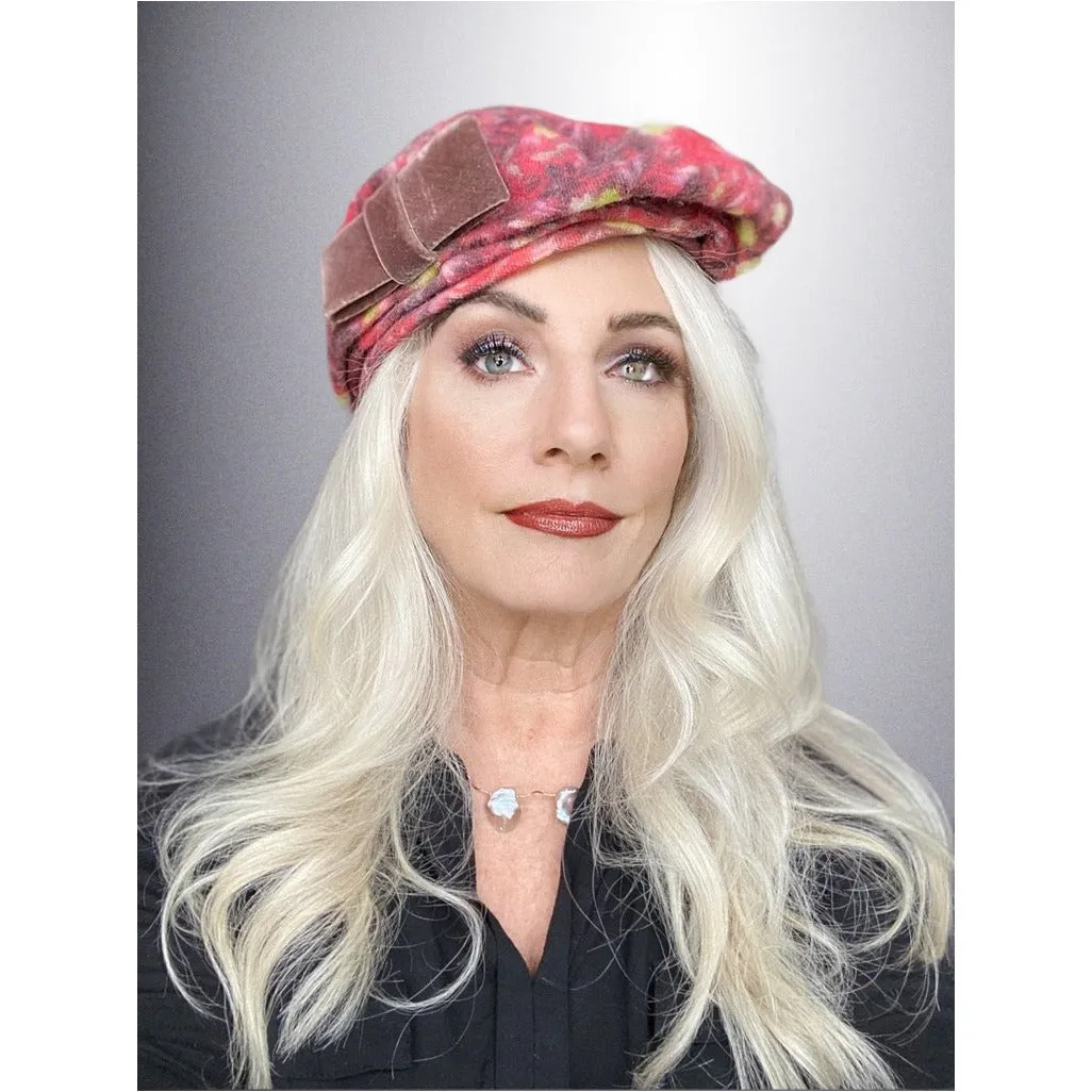 Vintage Ladies  Hat Asymmetrical Printed Velvet Salmon Tones 1950S