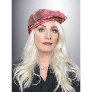 Vintage Ladies  Hat Asymmetrical Printed Velvet Salmon Tones 1950S